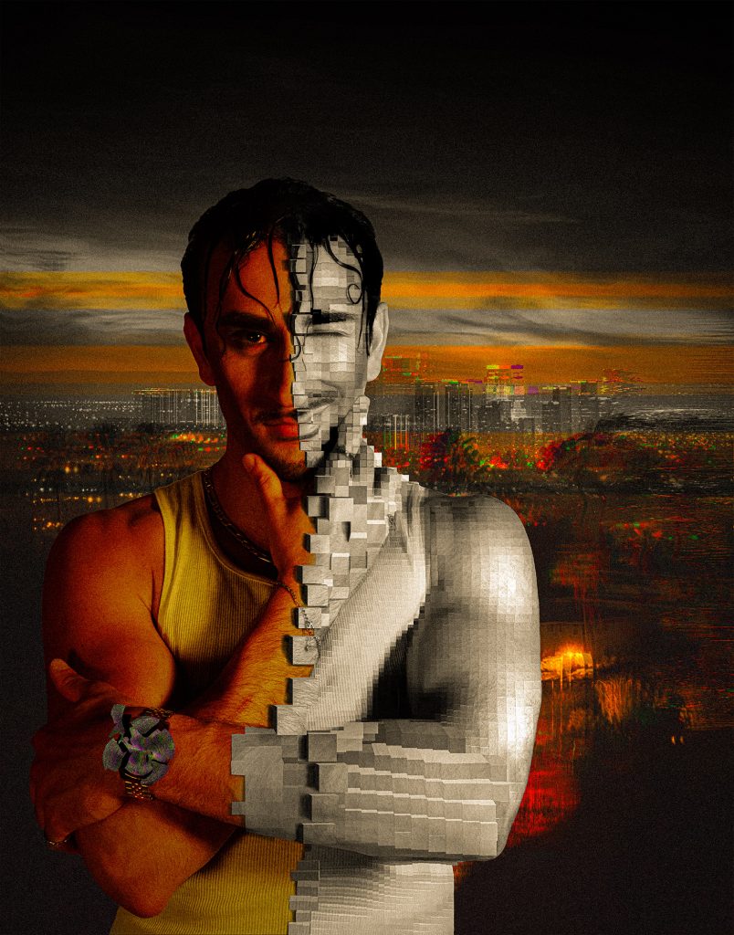 Hello Digital Sunshine — ‘I’m Designed to Trap You and You Need It.’ A self-portrait in stark tones, foreshadowing the feed’s control.