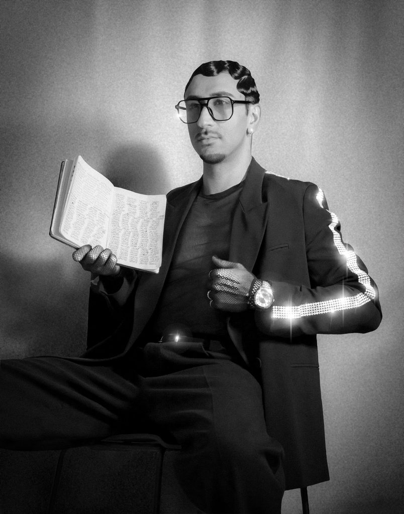 Photograph by Feris Majed — ‘Is the Feed Feeding On Me?,’ Hello Digital Sunshine. A glitch-driven self-portrait in cold black-and-white.