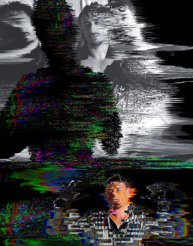 ‘We’ll Live Forever’ by Feris Majed — Hello Digital Sunshine series. A climactic glitch explosion, identity dissolving into pixels.